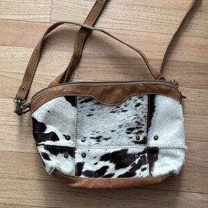 Brown and White Cowhide Crossbody Bag
